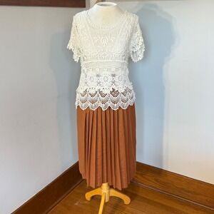 Vintage‎ Giorgio Armani Tan Pleated Midi Skirt IT 44 XS Boho Retro Modest